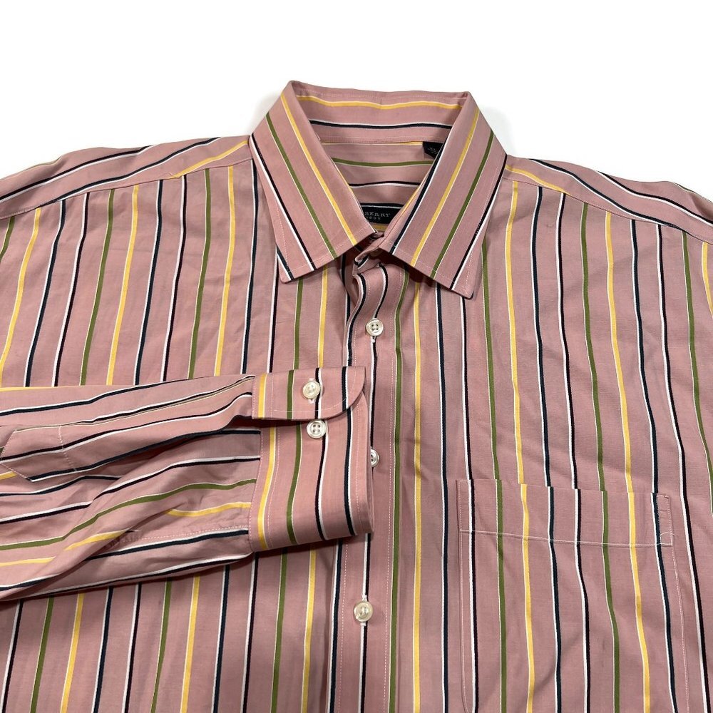 Burberry London Mens XL Pink Striped Long Sleeve Button Up Shirt USA Cotton
